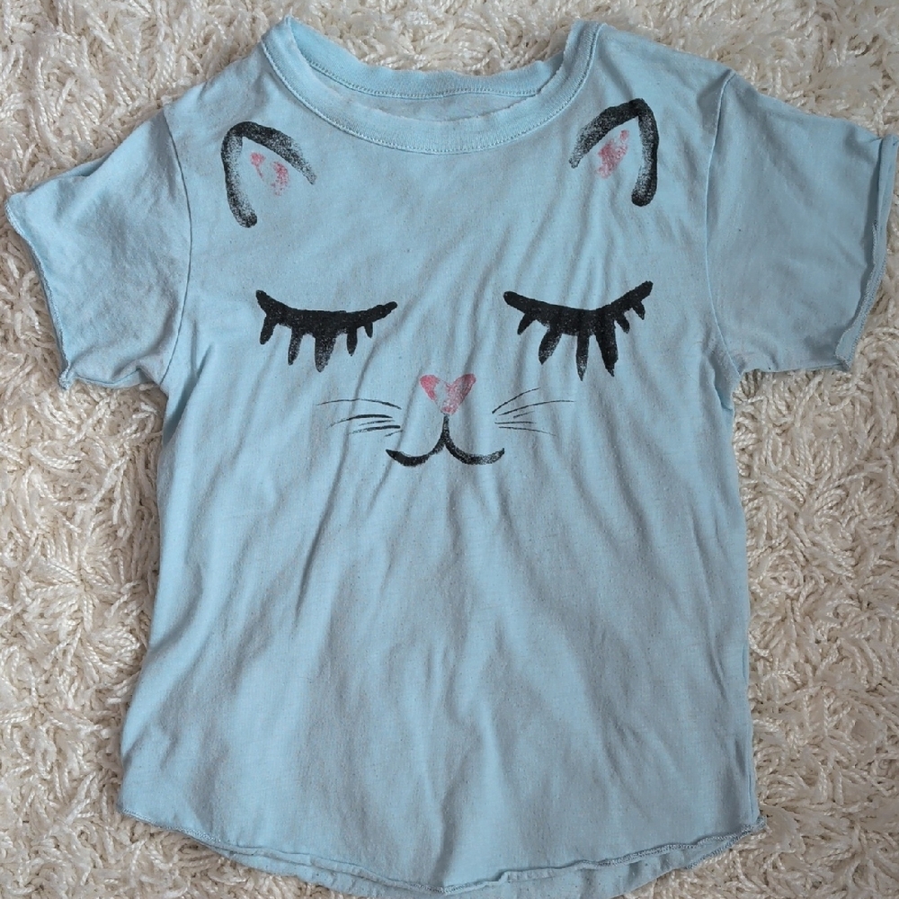 Kids Light Blue Cat Face T-Shirt